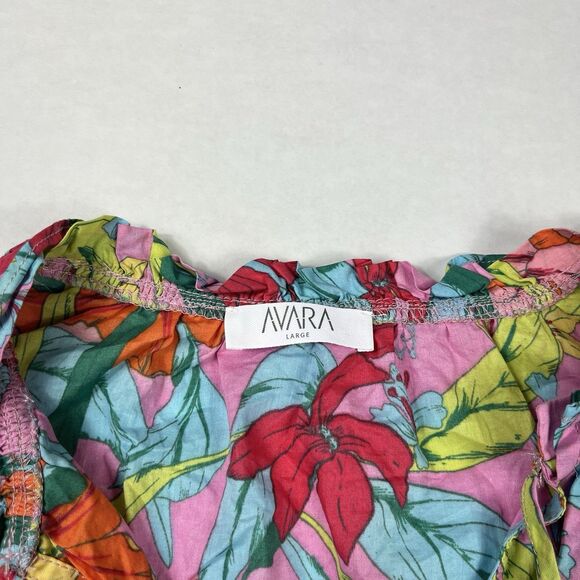 Avara Blouse Large Boho Floral Print Ruffle Sleeve Tropical Resort Casual Top - Picture 5 of 11